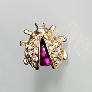 VTG Lucky Ladybug Lapel Pin Purple Jelly Belly Clear Rhinestones Gold Tone Wings